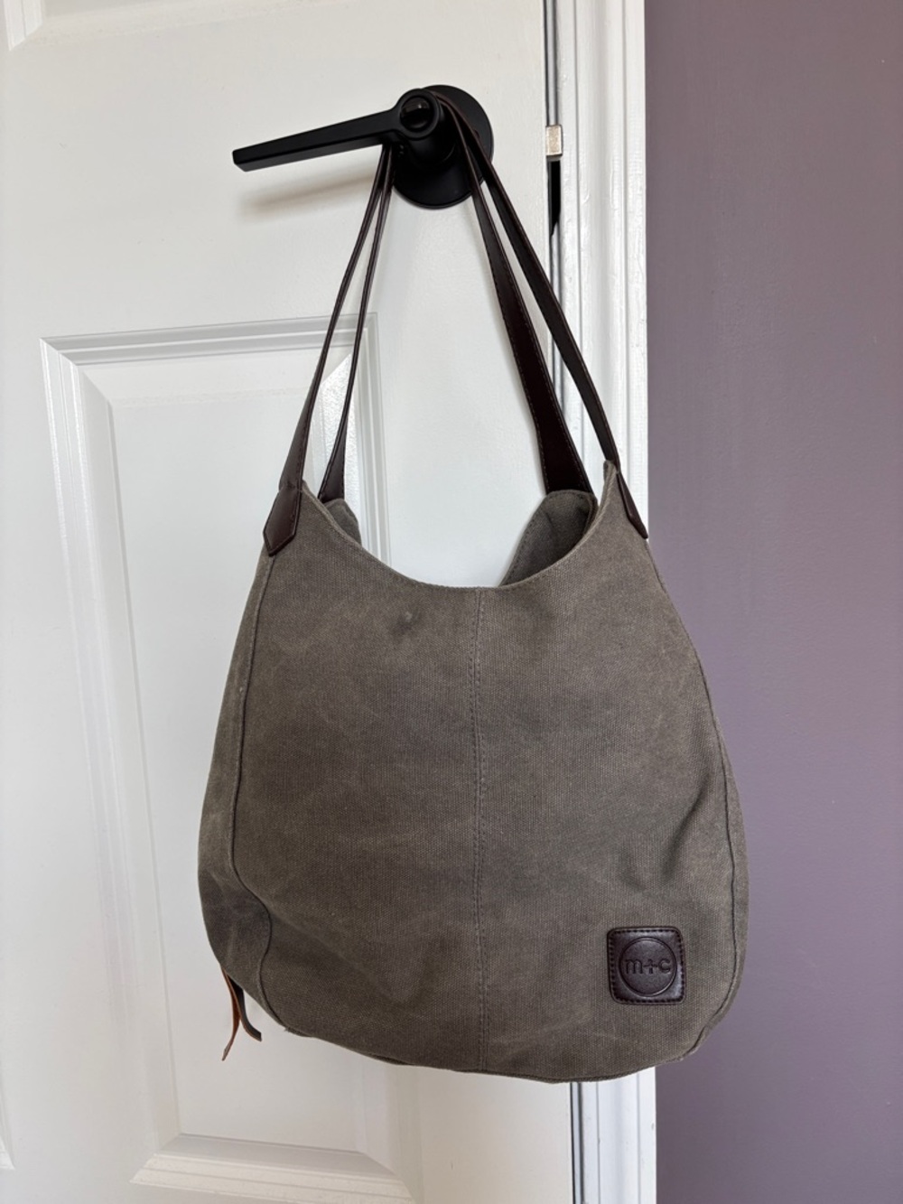 M+C Canvas Hobo Shoulder Bag in Grey
